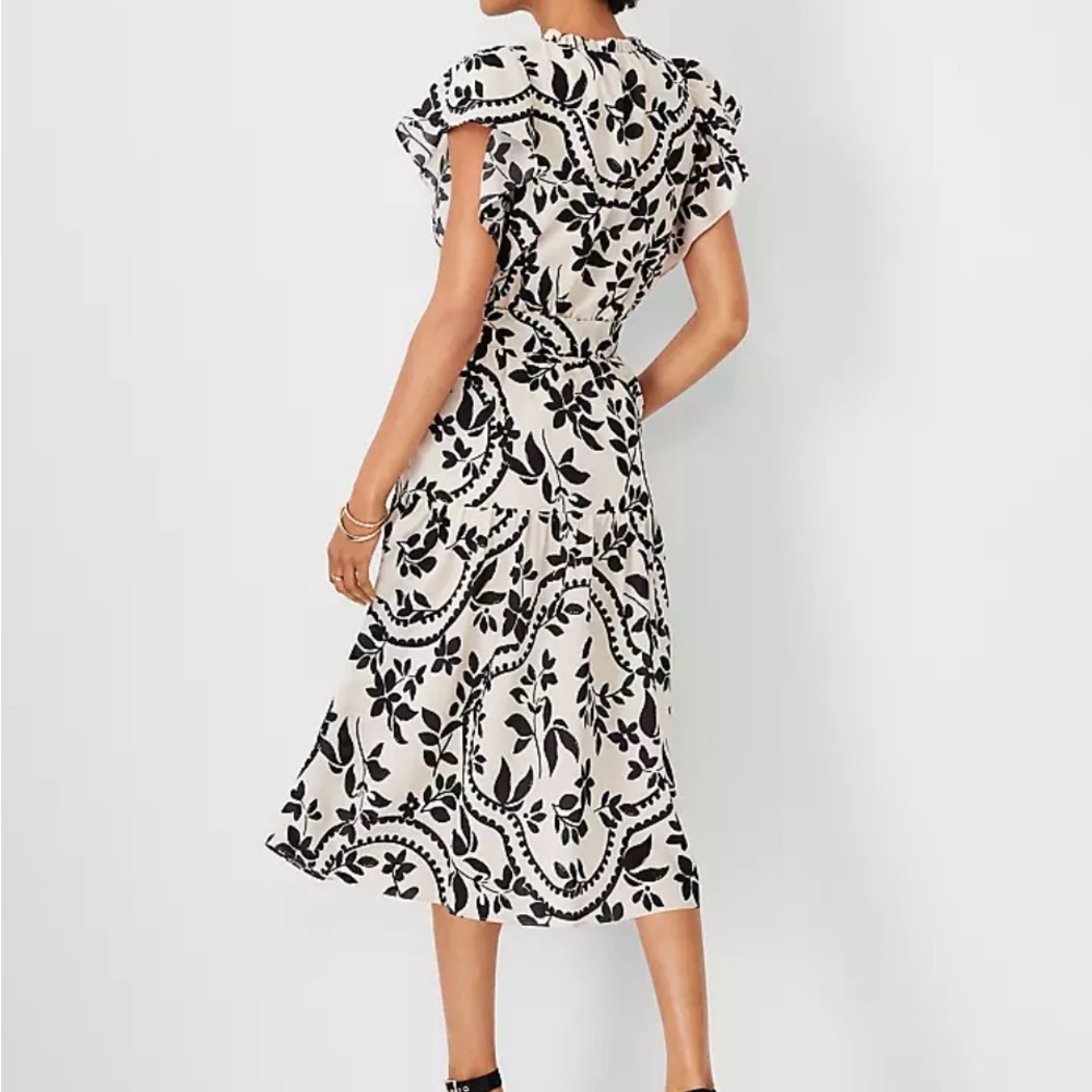 Ann Taylor White Midi Dress with Black Floral Print - Picture 2 of 7